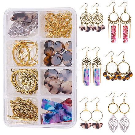 SUNNYCLUE 1 Box DIY 6 Pairs Bohemia Resin Teardrop Star Square Round Leaf Earring Making Starter Kit with Alloy Chandelier Connector Jewellery Making Supplies Women Adults Beginners DIY-SC0008-43-1