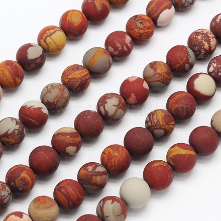 Frosted Round Natural Red Picture Jasper Beads Strands G-N0166-70-12mm-1