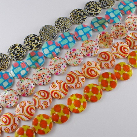 Printed Natural Shell Beads Strands SHEL-S220-M-1