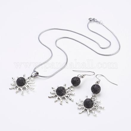 Tibetan Style Alloy Lava Rock Beads Jewelry Sets SJEW-JS00920-1