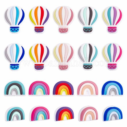 20Pcs Silicone Beads Rainbow Silicone Beads Bulk Hot Air Balloon Silicone Loose Spacer Beads Charm Color Silicone Bead Kit for Necklace Bracelet Keychain DIY Crafts Making JX321A-1