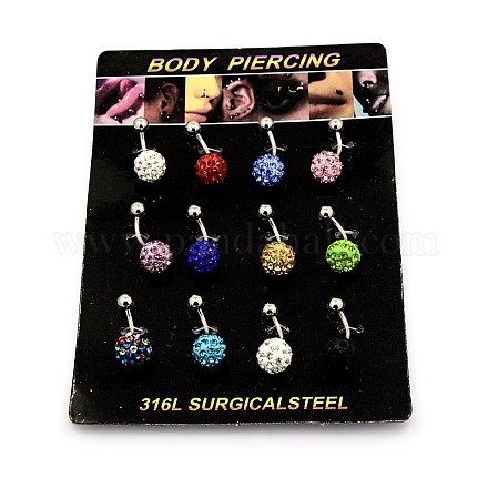 316L Stainless Steel Polymer Clay Rhinestone Belly Rings AJEW-P005-02-1