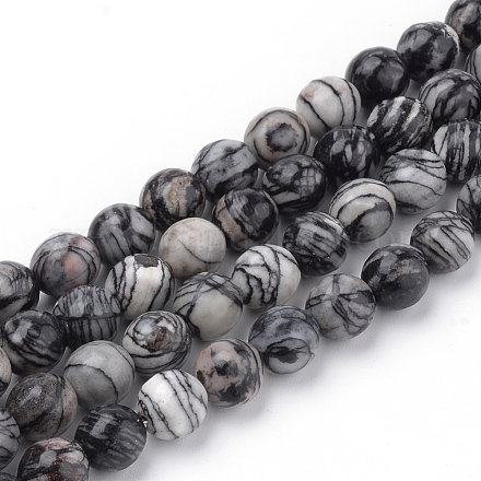 Natürliche schwarze Seide Stein / Netstone Perlen Stränge G-Q462-103-6mm-1