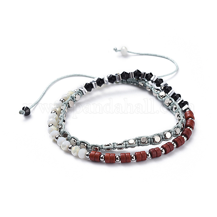 2 Schlaufen verstellbare Nylonfaden Kette geflochtene Perlen Armbänder BJEW-JB04411-1