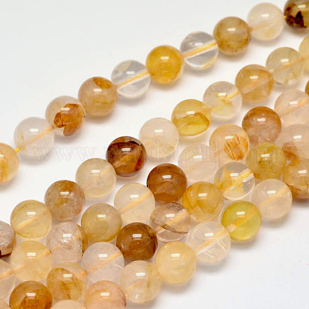 Natural Yellow Hematoid Quartz Round Beads Strands G-F266-09-12mm-1