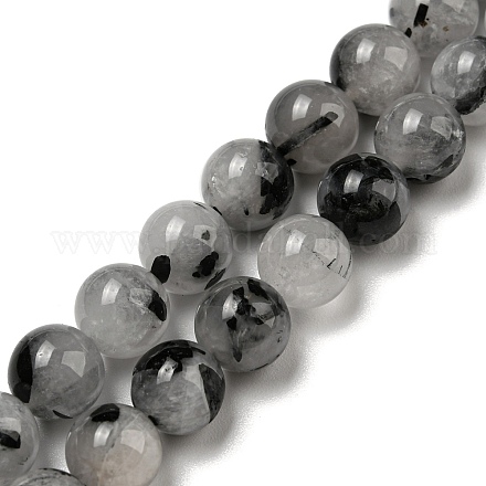 Qualité d'un brin de perles de quartz tourmaliné naturel/quartz rutilé noir G-R494-A06-03-1