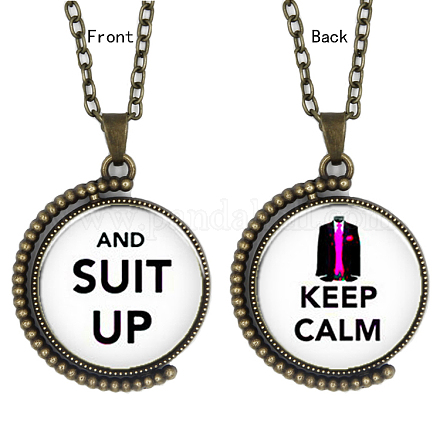 Double-sided Picture Glass Rotatable Pendant Necklaces NJEW-F200-41AB-1