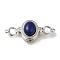Brass Micro Pave Clear Cubic Zirconia Magnetic Clasps, wth Natural Lapis Lazuli, Oval, Platinum, 34x13x10mm