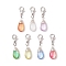 Wire Wrapped Glass Teardrop Pendant Decorations, Alloy Lobster Claw Clasps Charms for Bag Ornaments, Platinum, 32mm
