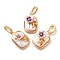 Brass Micro Pave Cubic Zirconia Pendents, with Enamel and Natural Pearl, Real 18K Gold Plated, Rack Plating, Lead Free & Cadmium Free, Flower, 24x17.5x11.5mm, Hole: 7.5x5mm