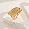 Brass Micro Pave Cubic Zirconia Geometric Adjustable Finger Rings for Women, Rectangle, Golden, Clear, 35x19mm, Inner Diameter: Adjustable