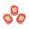 Brass Enamel Pendants, with Brass Jump Rings, Rounded Square, Red, 23x16x4mm, Jump Rings: 3mm Inner Diameter.