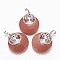 Synthetic Goldstone Pendants, with Platinum Tone Brass Findings, Flat Round with Tree of Life, 32.5~33x27.5~28x5~6mm, Hole: 5x7mm