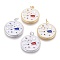 Brass Cubic Zirconia Pendants, with Enamel, Flat Round with Dipper, White, Mixed Color, 27.5x24x2mm, Hole: 3mm