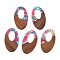 Transparent Resin and Walnut Wood Pendants, Hollow Oval Charms with Gold Foil, Hot Pink, 49.5x28x4mm, Hole: 2mm, 