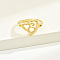 Brass Alphabet Adjustable Rings for Women, with Heart, Letter E, 17mm, US Size 6 1/4(16.7mm)