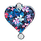 Alloy Enamel Connector Charms, Heart-Shaped Links with Flower Pattern, Platinum, Colorful, 20x16mm