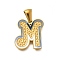 304 Stainless Steel Pendants, with Enamel, Ion Plating(IP), Laser Cut, Real 18K Gold Plated, Letter M, 16x15.5x1.5mm, Hole: 5.5x2.5mm