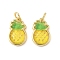 Brass Resin Pendants, Pineapple Charms, with Jump Ring, Lead Free & Cadmium Free, Long-Lasting Plated, Rack Plating, Real 18K Gold Plated, Gold, 15x9.5x4mm, Hole: 3.4mm