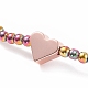 Bracelet extensible perles rondes en verre avec coeur en laiton pour femme BJEW-JB08090-5