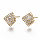 Brass Micro Pave Clear Cubic Zirconia Stud Earring Findings KK-T051-51G-NF-1