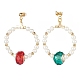 Orecchini a bottone pendenti con anello di perle di conchiglia e vetro colorato EJEW-TA00095-3