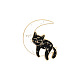 月のエナメルピンを持つ猫  バックパックの衣服用のライトゴールドメッキ合金バッジ  ホワイト  30x25mm MOST-PW0001-046D-1
