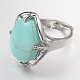 Adjustable Oval Gemstone Wide Band Rings RJEW-L062-01F-2