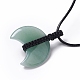 Verstellbare natürliche grüne Aventurin-Doppelhorn-Anhänger-Halskette mit Wachskordel für Frauen NJEW-B086-01G-4