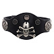 Punk Rock Skull with Cowboy Hat Alloy Cowhide Cord Studded Bracelets BJEW-P0001-27A-1