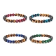 Set di 4 braccialetti elasticizzati con perline rotonde in 4 colori di occhio di tigre naturale e agata nera (tinta). BJEW-JB08086-1