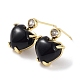 Boucles d'oreilles pendantes en forme de cœur en agate noire naturelle avec zircone cubique EJEW-B027-23G-1