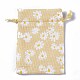 黄麻布ラッピングポーチ巾着袋  長方形  淡いチソウ  花  13.5~14x10x0.35cm ABAG-L016-A08-2