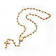 Cruz crucifijo con collar de abalorios de rosario ovalada NJEW-E070-33G-1