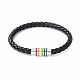 Regenbogen-Pride-Armband, Geflochtenes Armband aus PU-Leder mit Magnetverschlüssen aus Emaille für Männer und Frauen, Schwarz, 8-1/4 Zoll (20.8 cm)