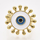 調節可能な真鍮の指指輪  エナメル  目で日  ホワイト  サイズ8  18mm RJEW-S044-056B-2
