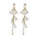 ABS Plastic Flower with Shell Pearl Beaded Dangle Stud Earrings EJEW-TA00181-1