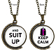 Double-sided Picture Glass Rotatable Pendant Necklaces NJEW-F200-41AB-1