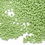 Perles de rocaille en verre, couleurs opaques lustered, ronde, jaune vert, 2mm, Trou: 1mm, environ 30000 pcs / livre