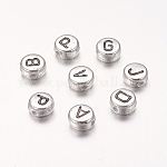 Silver Color Plated Letter Mixed Letters Acrylic Beads, Horizontal Hole, Flat Round, 7x3.5mm, Hole: 1mm, about 360pcs/50g