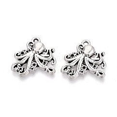 Colgantes de la aleación de estilo tibetano, encantos de pulpo, sin plomo y cadmio, plata antigua, 20x20x3mm, agujero: 1.8 mm