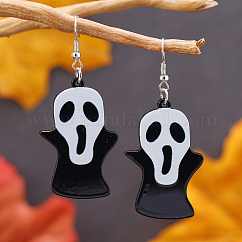 Pendientes acrílicos divertidos y creativos de Halloween, negro, cráneo