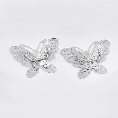 Messing filigran Tischlerei Verbinder, mit Strass-Kristall, Cadmiumfrei und Nickel frei und Bleifrei, Schmetterling, Platin Farbe, 37x50x9 mm, Bohrung: 1.2 mm