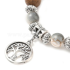 Braccialetti rotondi piatti con ciondolo in lega con albero della vita&nbsp;BJEW-JB12358-01