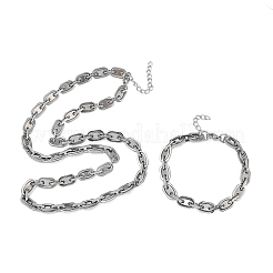 Sets aus ovalen Gliederketten und Armbändern aus Edelstahl 304&nbsp;SJEW-D091-08P