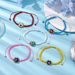 Lampwork fait à la main mauvais œil et perles de rocaille en verre bracelets de perles tressés&nbsp;BJEW-MZ00090