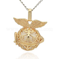 Pendentifs à cage ronde creuse en laiton doré&nbsp;KK-J237-07G