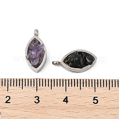 Anhänger aus natürlichem Pferdeauge aus 304 Edelstahl mit gemischten Steinsplittern&nbsp;KK-P300-13P