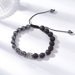 Braccialetti di perline intrecciate in ematite sintetica non magnetica e perline di roccia lavica naturale&nbsp;BJEW-JB12611-01