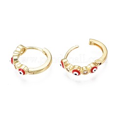 Boucles d'oreilles créoles huggie mauvais œil avec oxyde de zirconium transparent et émail&nbsp;EJEW-N015-18B